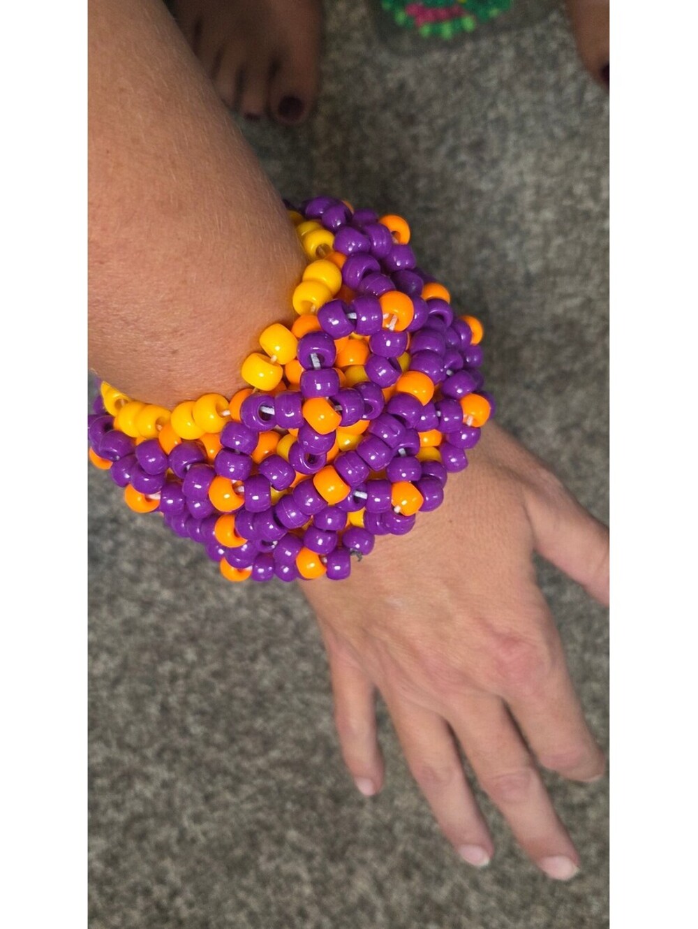 Handmade Beaded Kandi Bracelet Cuff Purple Orange with fidget center strand